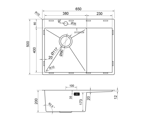 Кухонная мойка Reflexion Maggiore RX2365BL оружейная сталь