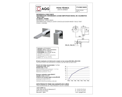 Встраиваемый в стену однорычажный смеситель для раковины AQG Bold, хром