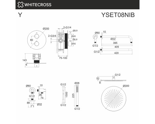 Термостатическая душевая система скрытого монтажа WHITECROSS Y никель