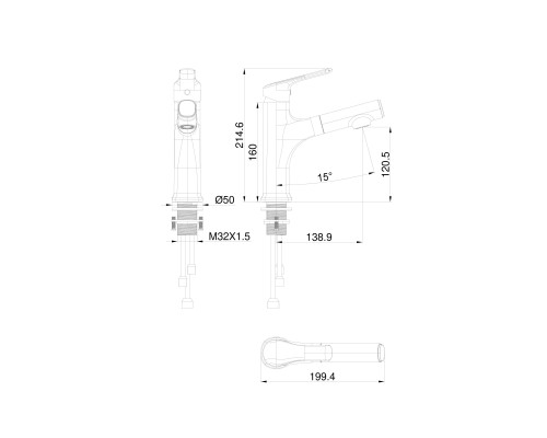 Смеситель для раковины с выдвижным изливом Wonzon&Woghand, Темный графит