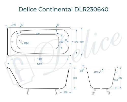 Ванна чугунная Delice Continental 120х70