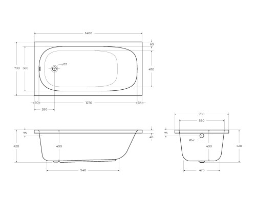 Акриловая ванна Cezares Eco 140х70 ECO-140-70-40-W37 без гидромассажа