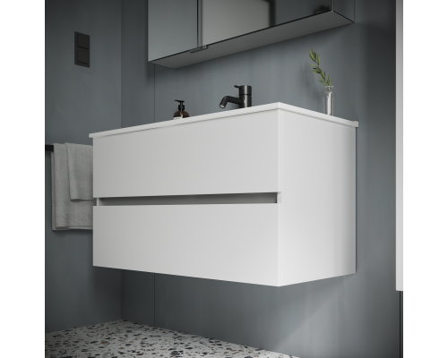 Тумба под раковину SANCOS Urban 890х450х550, c двумя ящиками, белый глянец