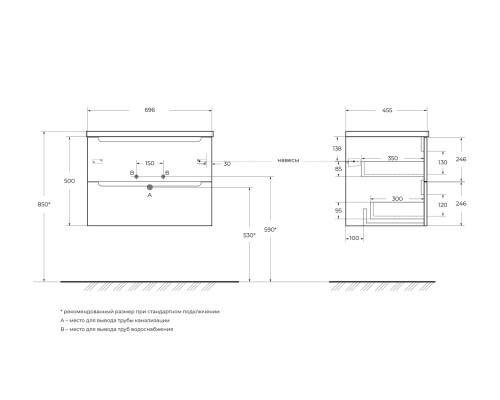 База под раковину BelBagno ETNA-700-2C-SO-WO-P