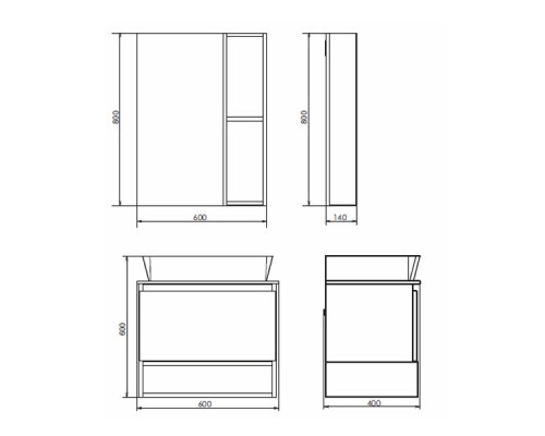 Тумба с раковиной Comforty Прага-60 дуб белый с графитовой столешницей Comforty 9055RA-50