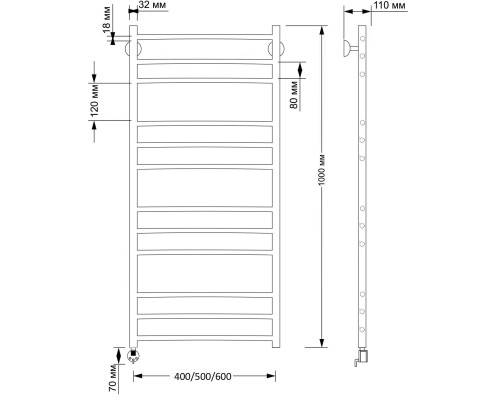Полотенцесушитель латунный Secado Триада 3 50х100, электрический R, бронза