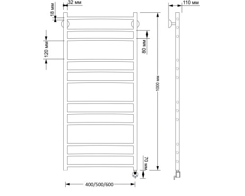 Полотенцесушитель латунный Secado Триада 3 50х100, электрический R, бронза