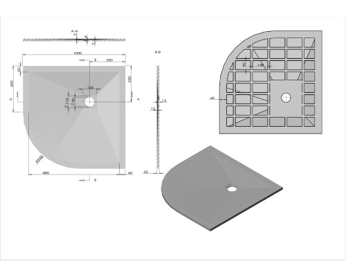 Поддон для душа из искусственного камня Vincea VST-4SQ1010A 1000x1000x25 антрацит