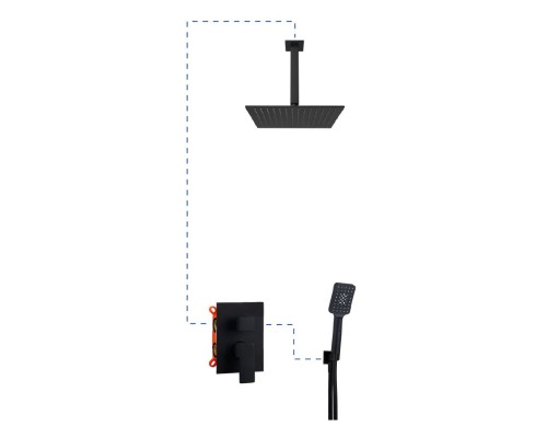 Душевая система EС217 AQG Bold, с верхним душем, черный матовый