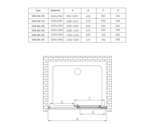 Душевая дверь Vincea Alpha VDS-3AL120CLG, 1200, брашированное золото, стекло прозрачное