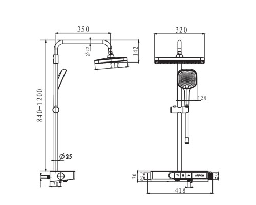 Душевая система Arrow AMG13SH870CP с термостатом хром