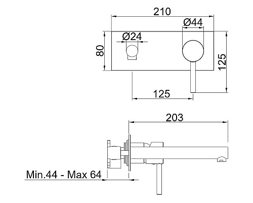 Встраиваемый в стену однорычажный смеситель для раковины AQG Stick One, черный матовый