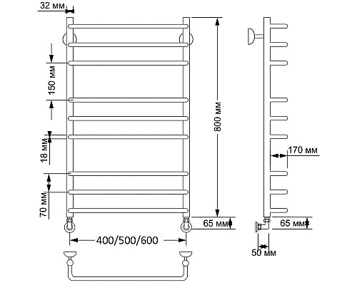 Полотенцесушитель латунный Secado Мерида 3 40х80, водяной, бронза