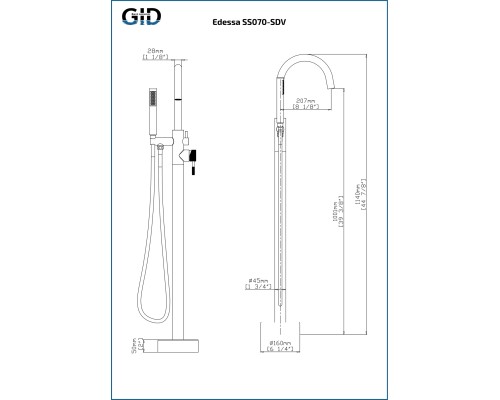 Напольный смеситель для ванны Gid Edessa L070-CH-SDV