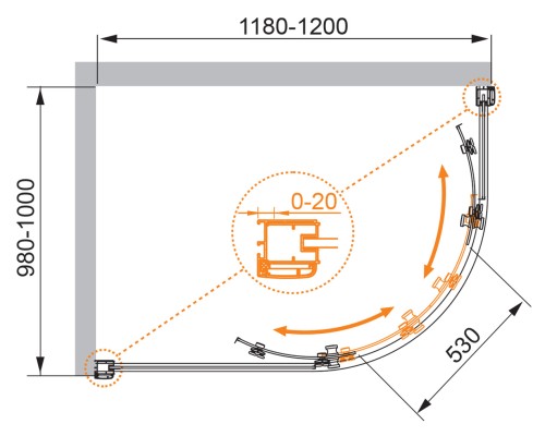 Душевой уголок Cezares ANIMA-RH-2-120/100-P-Cr-L