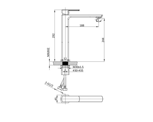 Смеситель для накладной раковины Vincea Next VBF-1N2GM однорычажный вороненная сталь