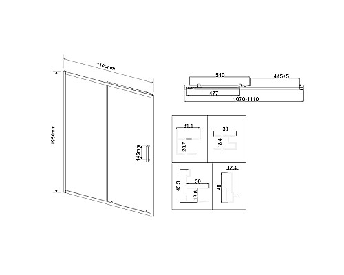 Душевая дверь Vincea City VDS-5CT110CLB 1100 черный стекло прозрачное