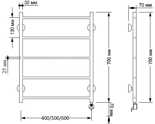 Полотенцесушитель латунный Secado Триада 1 плюс 50х70, электрический R, бронза