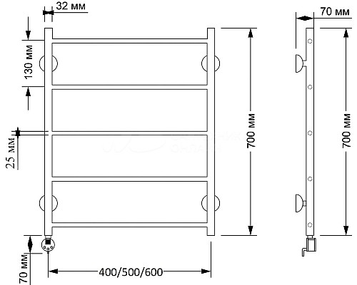 Полотенцесушитель латунный Secado Триада 1 плюс 50х70, электрический R, бронза