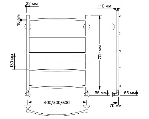 Полотенцесушитель латунный Secado Милан 1 40х70, водяной, бронза