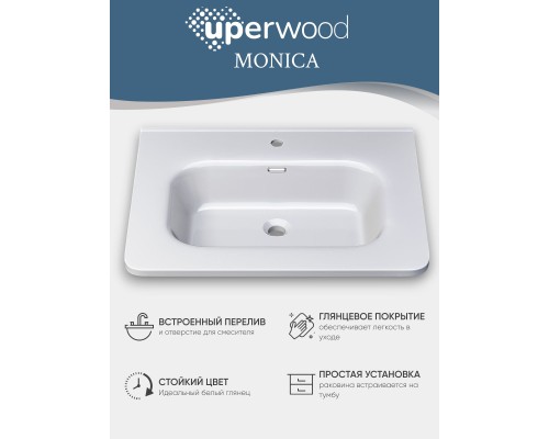 Раковина для ванной 60 см, Uperwood Monica, белая глянцевая