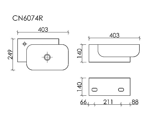 Рукомойник подвесной Ceramicanova 403x249x140, с отверстием под смеситель