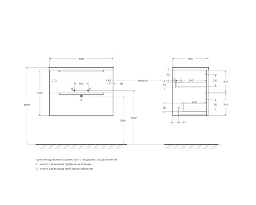 Тумба под раковину BelBagno ETNA 39-700/390-2C-SO-RW-P подвесная Rovere Moro