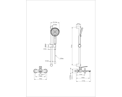 Смеситель для ванны с душевым гарнитуром Wonzon&Woghand, Черный матовый WW-C2036-MB