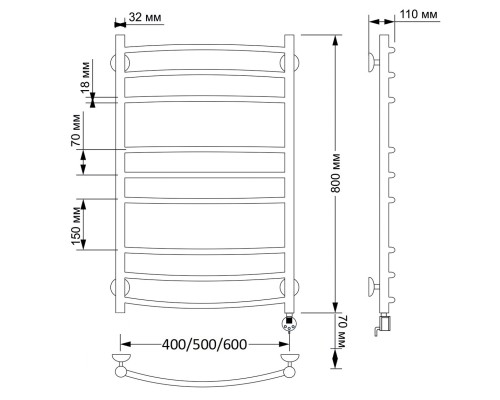 Полотенцесушитель латунный Secado Милан 3 50х80, электрический R, бронза