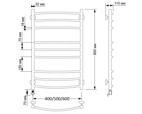 Полотенцесушитель латунный Secado Милан 3 50х80, электрический R, бронза