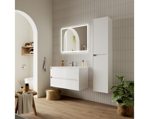 Тумба под раковину SANCOS Cento 890х450х500, c двумя ящиками, белый глянец