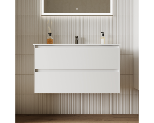 Тумба под раковину SANCOS Cento 890х450х500, c двумя ящиками, белый глянец