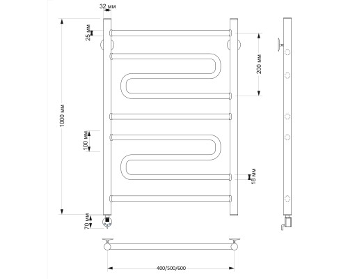 Полотенцесушитель латунный Secado Валенсия 2 60х100, электрический R, бронза