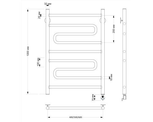 Полотенцесушитель латунный Secado Валенсия 2 60х100, электрический R, бронза