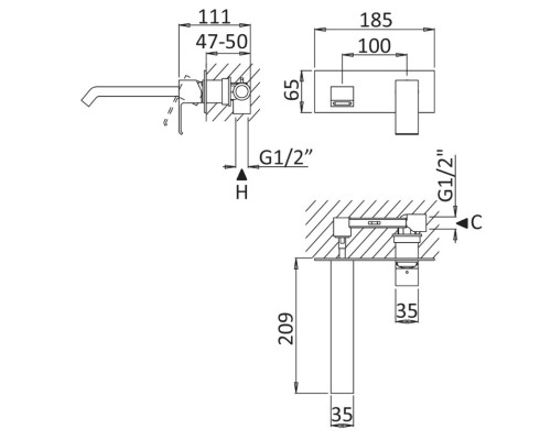 Смеситель на раковину Cezares PORTA-BLI-NOP