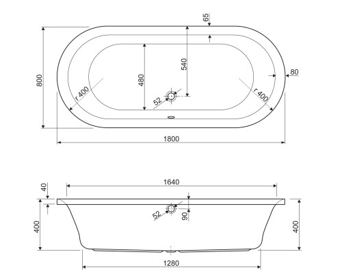 Акриловая ванна Cezares Metauro Central 180х80 METAURO-Central-180-80-40-W37