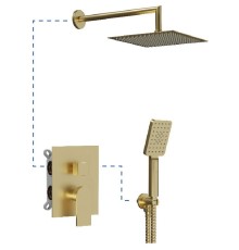 Душевая система AQG Alpha, с верхним душем и кронштейном, матовое золото