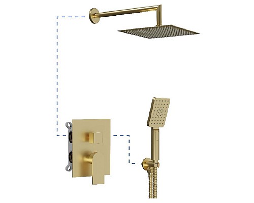 Душевая система AQG Alpha, с верхним душем и кронштейном, матовое золото