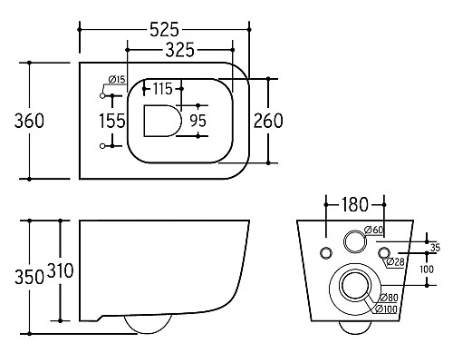Безободковый подвесной унитаз Charus Pinto EWC700-126W сиденьем микролифт
