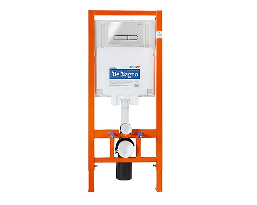 Комплект унитаза с инсталляцией BelBagno Amanda BB051CHR/BB051SC/BB002-80/BB005-PR-CHROME с сиденьем Микролифт и клавишей смыва Хром глянцевый