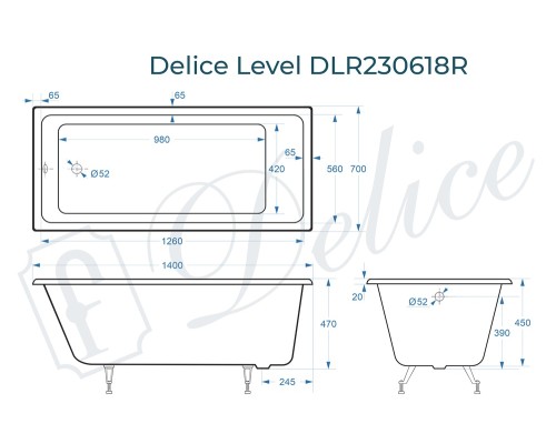 Ванна чугунная Delice Level 140х70