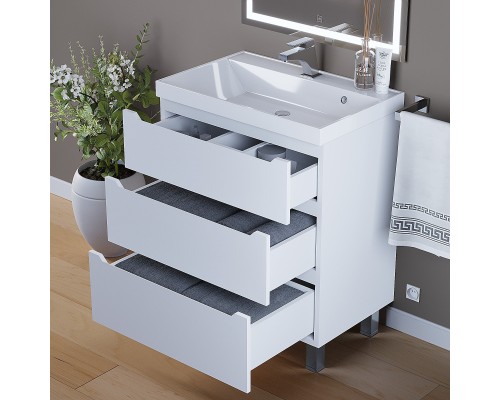 Тумба под раковину 70 см, Uperwood Tanos, напольная, белая, 3 ящика