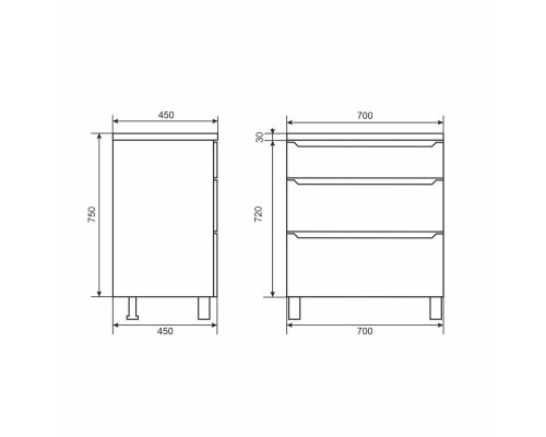 Тумба под раковину 70 см, Uperwood Tanos, напольная, белая, 3 ящика
