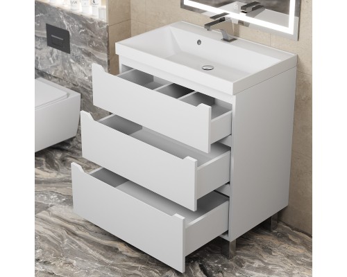 Тумба под раковину 70 см, Uperwood Tanos, напольная, белая, 3 ящика