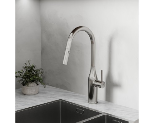 Смеситель для кухни SANCOS Grand SC4002BNG с выдвижным изливом, нержавеющая сталь