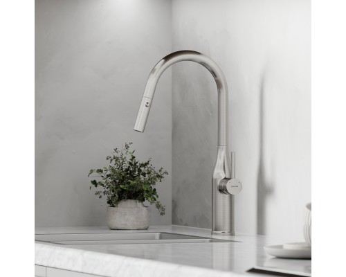 Смеситель для кухни SANCOS Grand SC4002BNG с выдвижным изливом, нержавеющая сталь