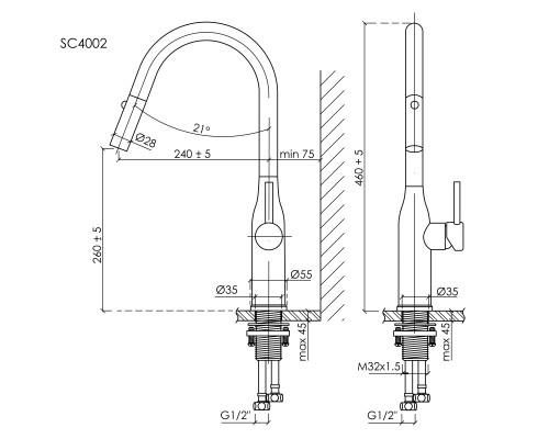 Смеситель для кухни SANCOS Grand SC4002BNG с выдвижным изливом, нержавеющая сталь
