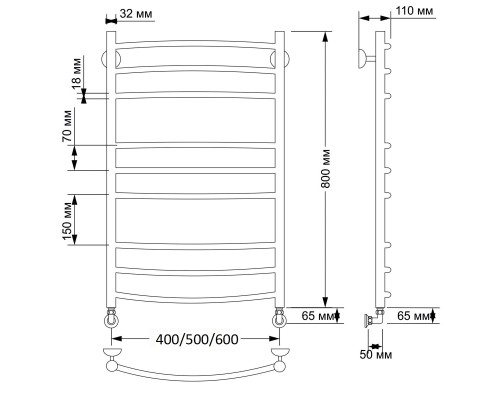 Полотенцесушитель латунный Secado Милан 3 50х80, водяной, бронза
