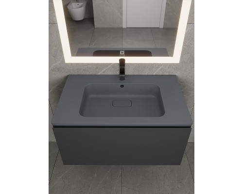 Раковина для ванной 80 см, Uperwood Lagoon Quartz, серая матовая, серый шелк