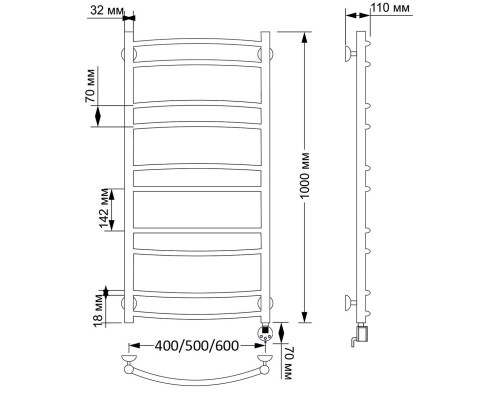 Полотенцесушитель латунный Secado Милан 2 50х100, электрический R, бронза
